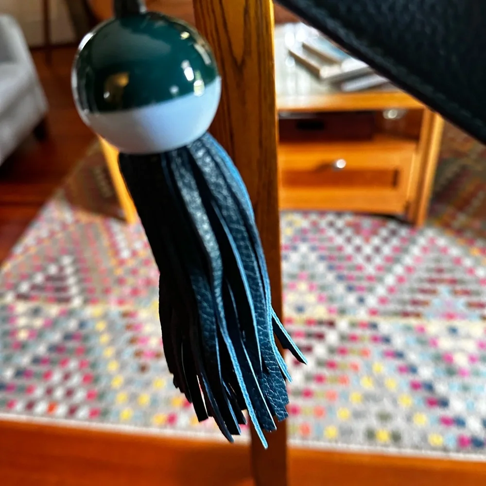 Tory Burch slim crossbody teal with removable tassel fisherman’s bobber tassel